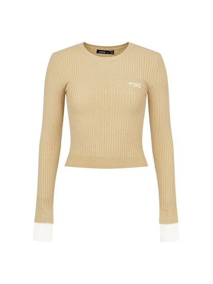 Cropped Panel Contrast Knit Base Layer Tops