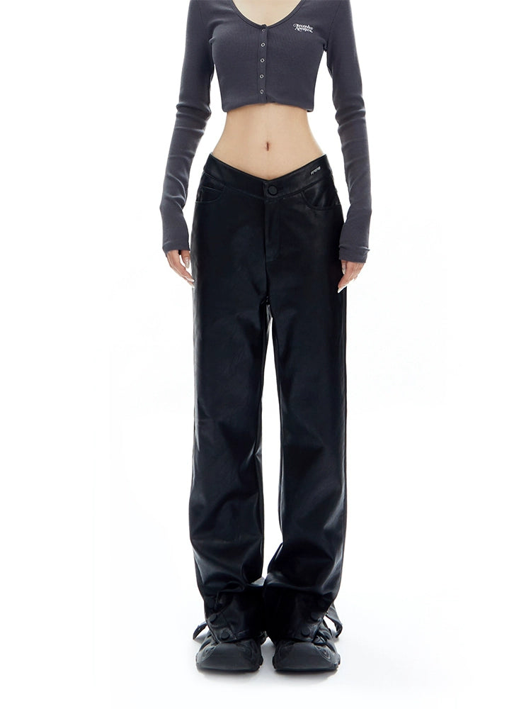 Retro Street High Waist PU Leather Pants