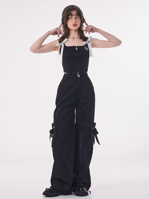 Ribbon Strap Loose Wide Pants