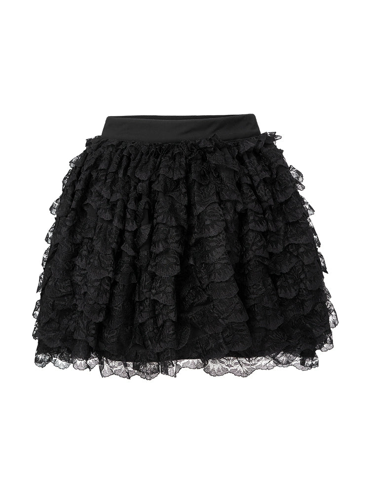 High Waist Lace Puffy Short Skirt