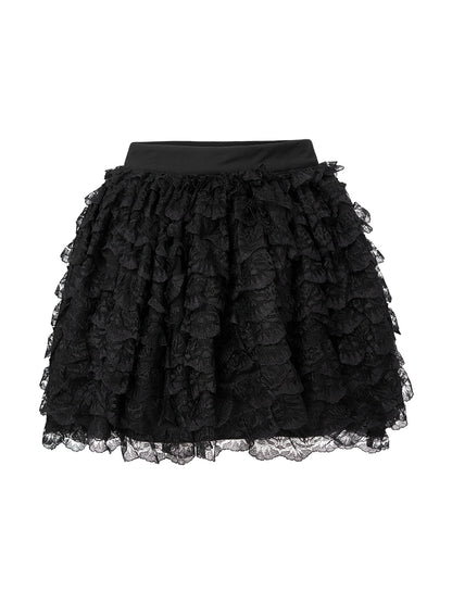 High Waist Lace Puffy Short Skirt