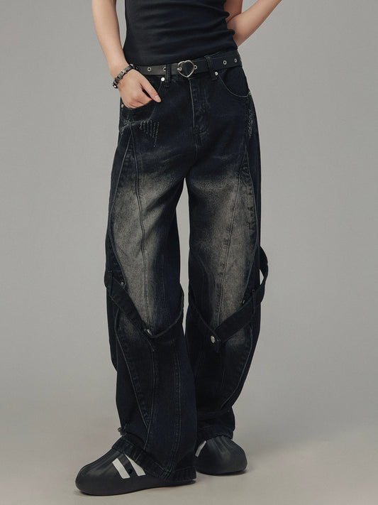 Heavy Wash Straight-Leg Pants