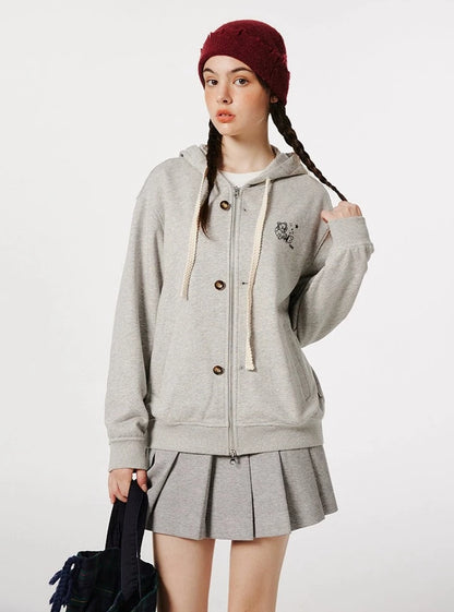 AMERICAN RETRO PREPPY ZIP-UP LOOSE CARDIGAN JACKET