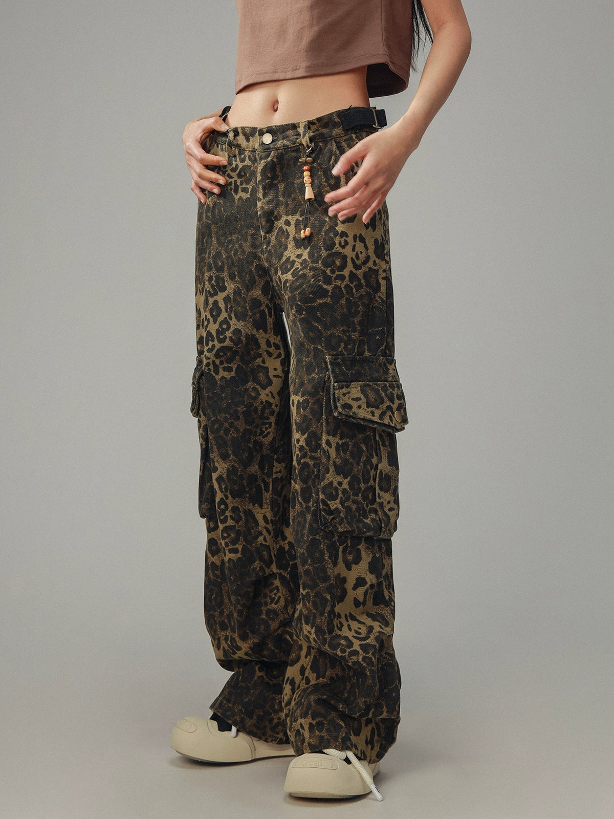 American Retro Leopard Print Pocket Pants