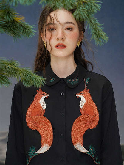 Original red fox embroidered shirt