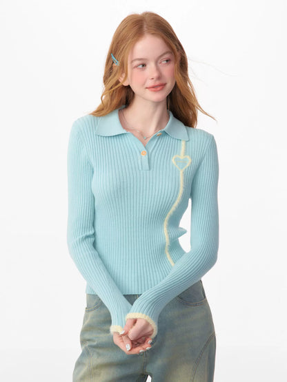 fluffy love slim bottoming polo collar tops