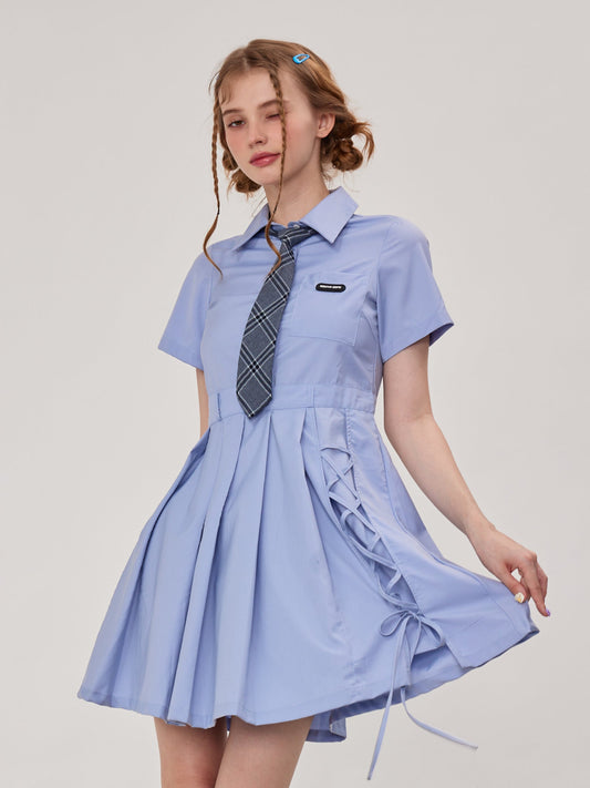 Retro Blue Polo Farbkleid