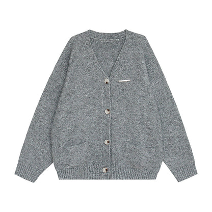 American Retro Gray Slouchy Style Sweater Jacket