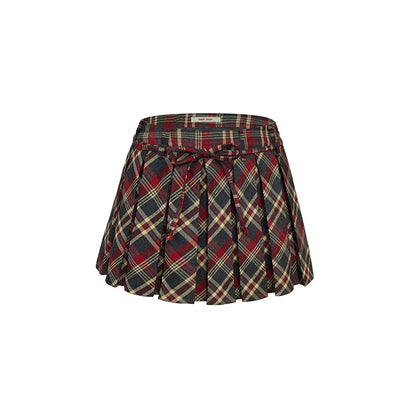 Retro plaid pleated skirt