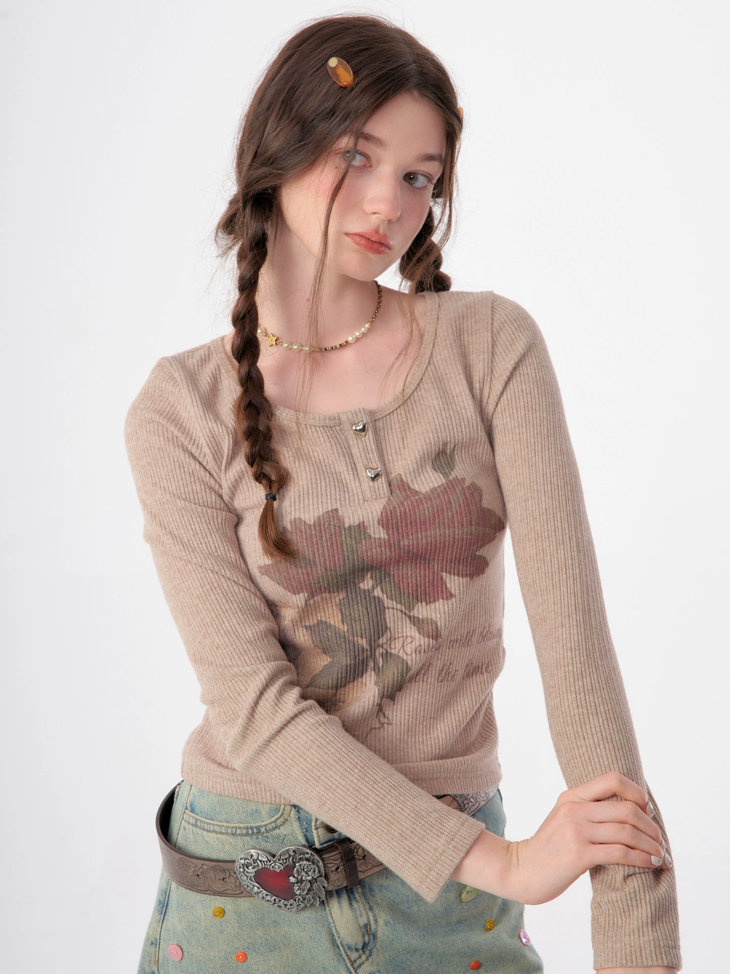 Vintage long sleeve fit knitted T-shirt