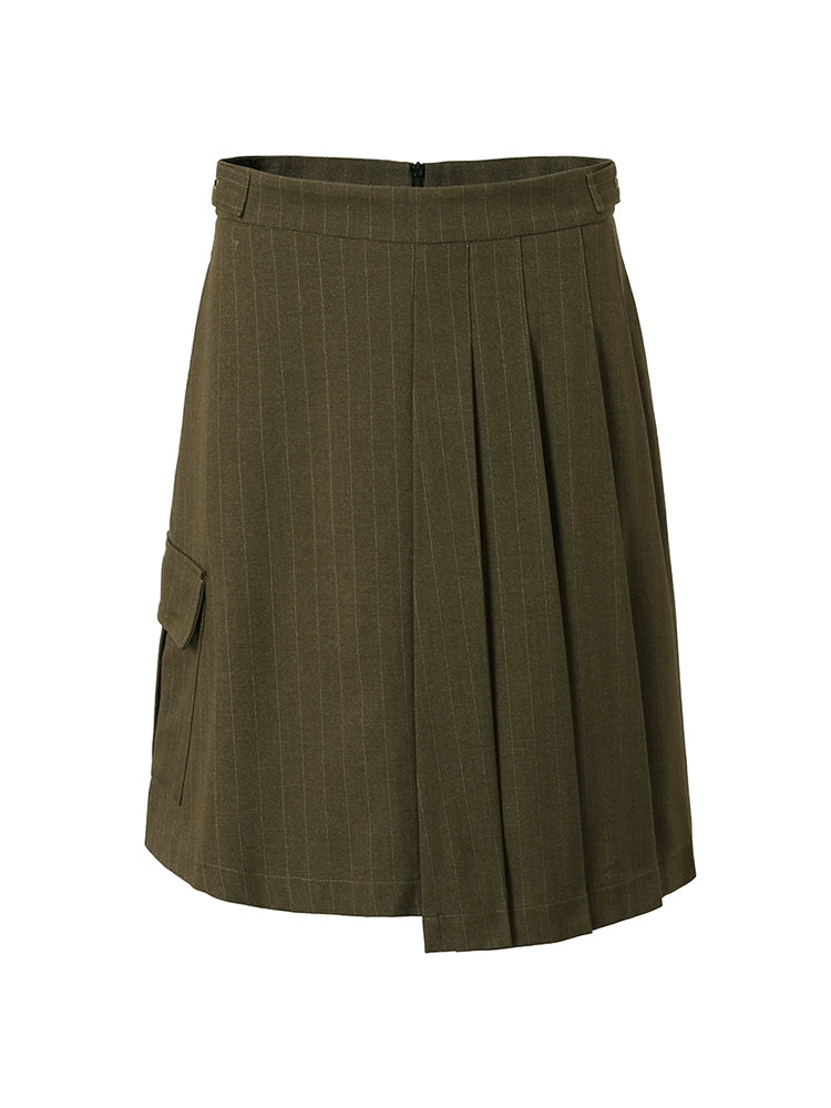 A-type striped pleated suit skirt