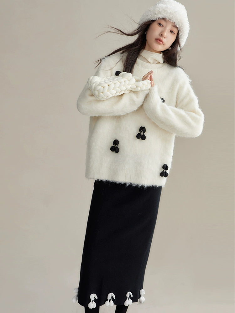 cherry milk mohair cardigan pullover top