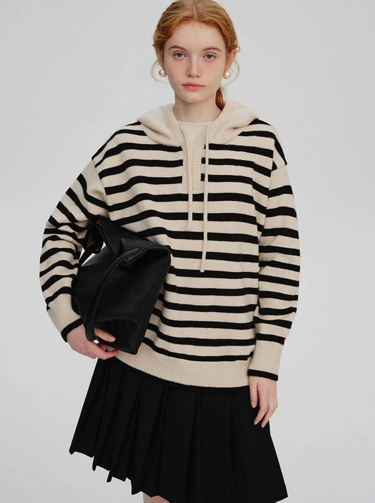 Loose Hooded Stripe Sweater