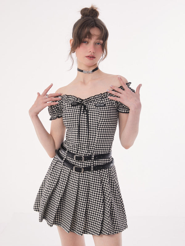 Gingham Check Puff Sleeve Dress