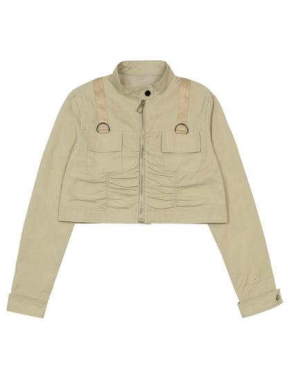 American pleated short biker style jacket