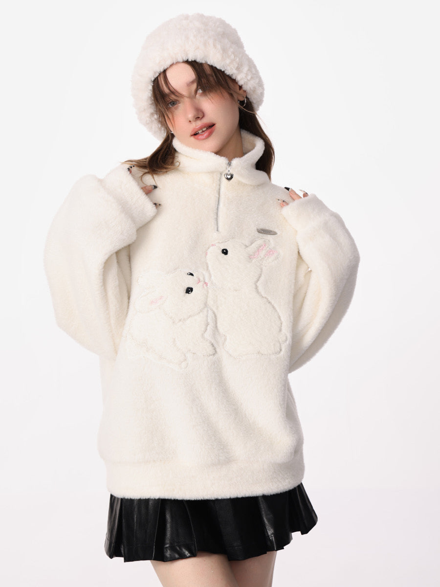 Semi-zipper Loose Rabbit Turtleneck Sweater