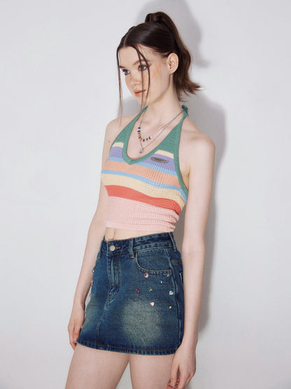 Colorful Border Halter Neck