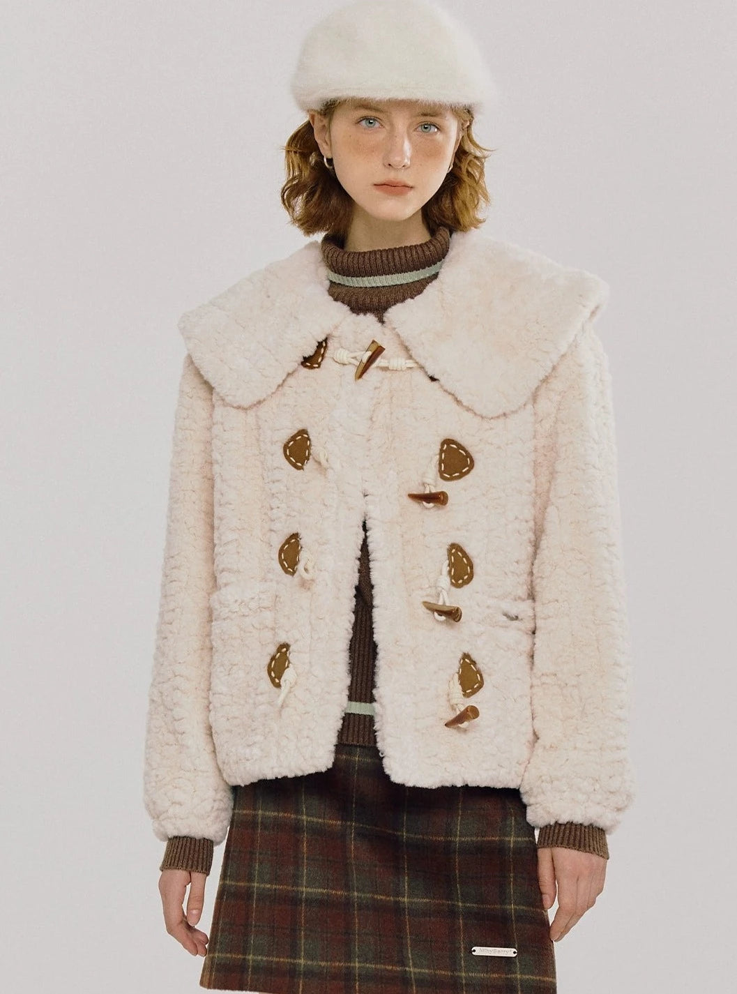 White Horn Buckle Lapel Cropped Jacket