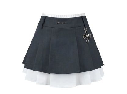 Irregular woven pleated skirt