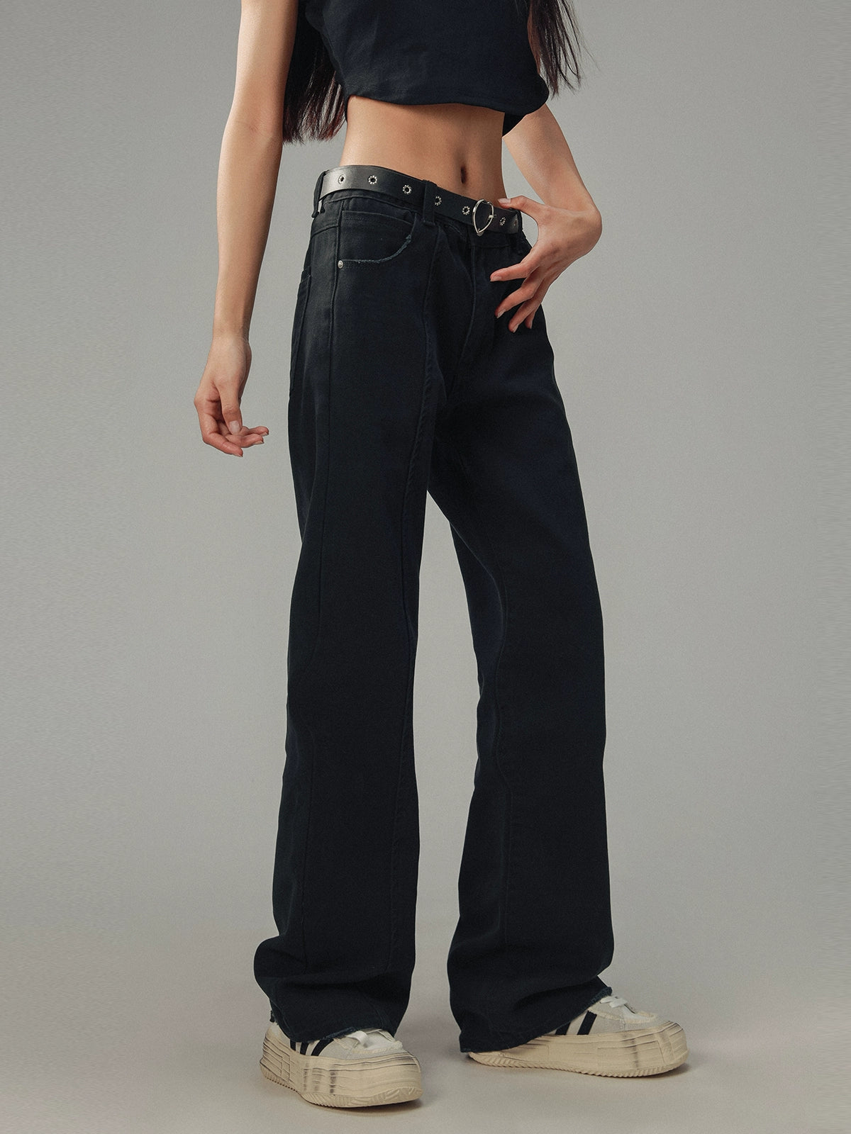 Trendy Black Straight Long Pants