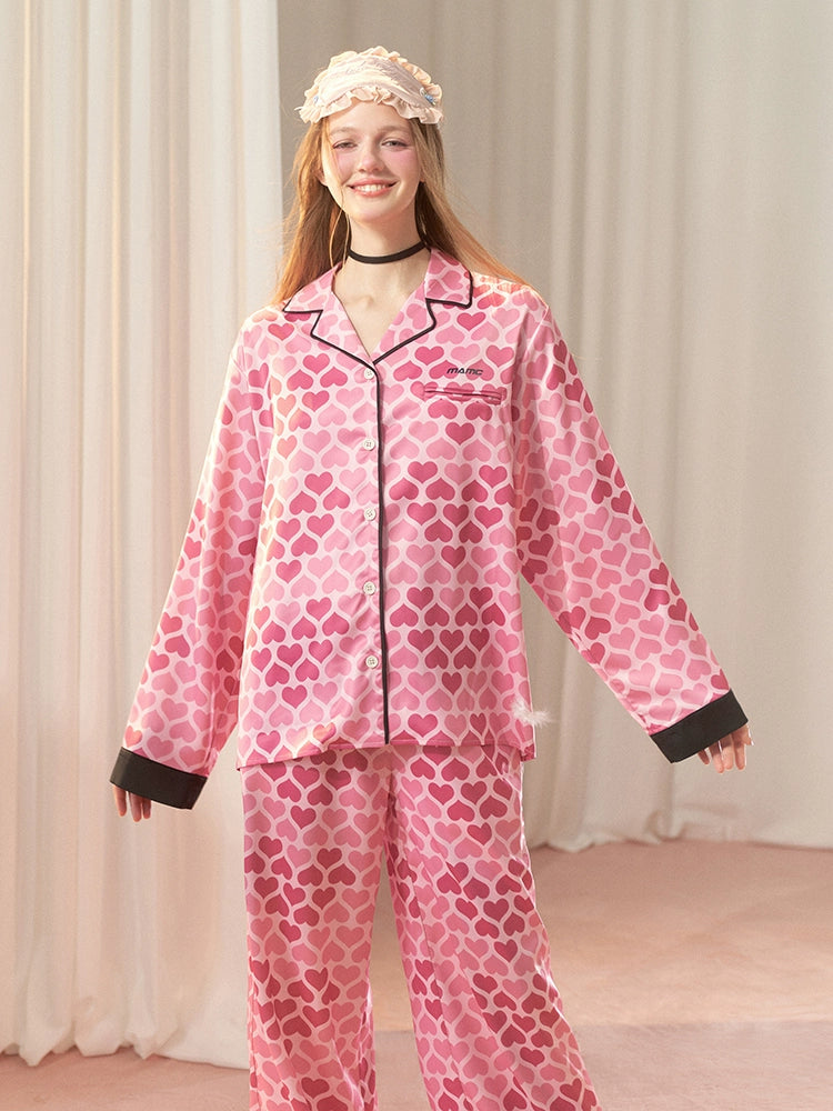 Peach Heart Girl Cardigan Pajamas