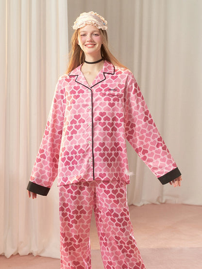 Peach Heart Girl Cardigan Pajamas