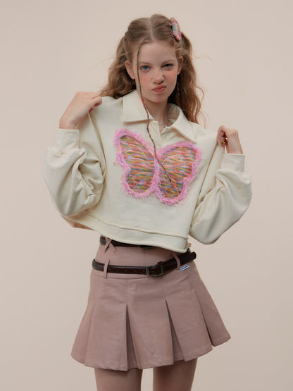 American long sleeve butterfly polo collar sweatshirt