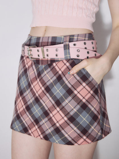 Retro High Waist Plaid Skirt