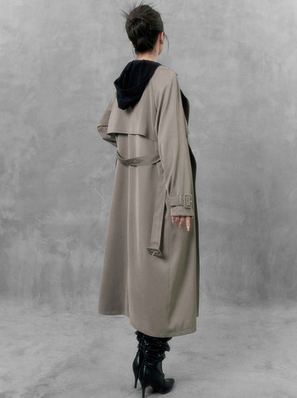 Silky Satin Windbreaker Long Coat