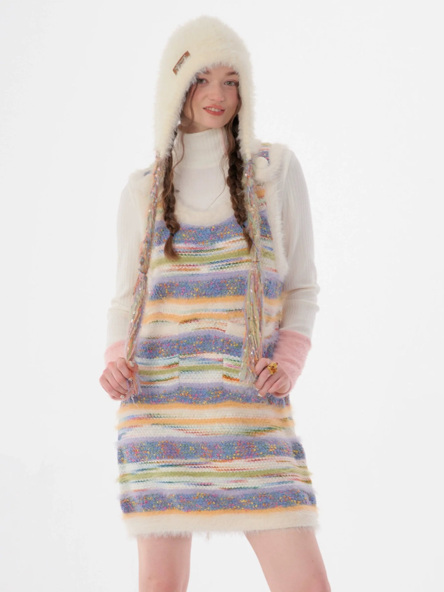 Pastel Multi Border Sleeveless Dress