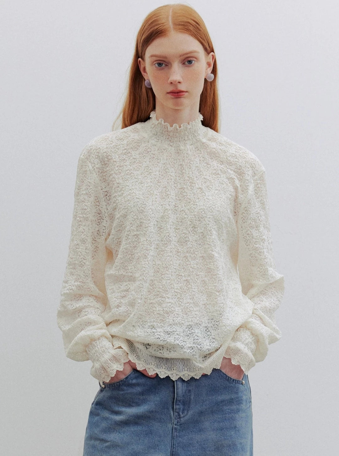 lace dropped-shoulder tops