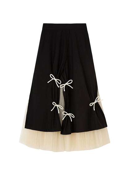 Contrasting bow tulle midi skirt