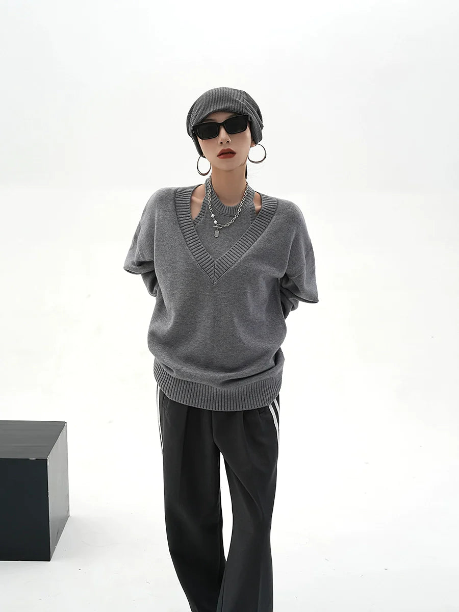 Halter Neck Layered Long Sleeve Knit