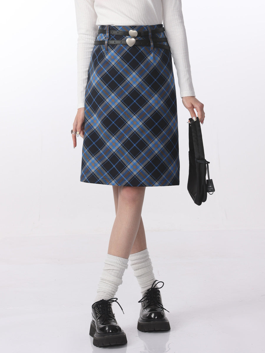 Blue Plaid Middle Skirt