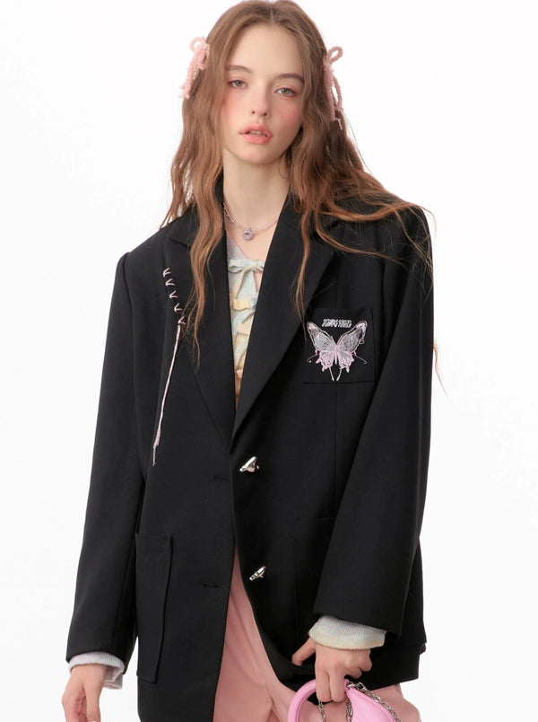 American butterfly embroidery casual blazer jacket