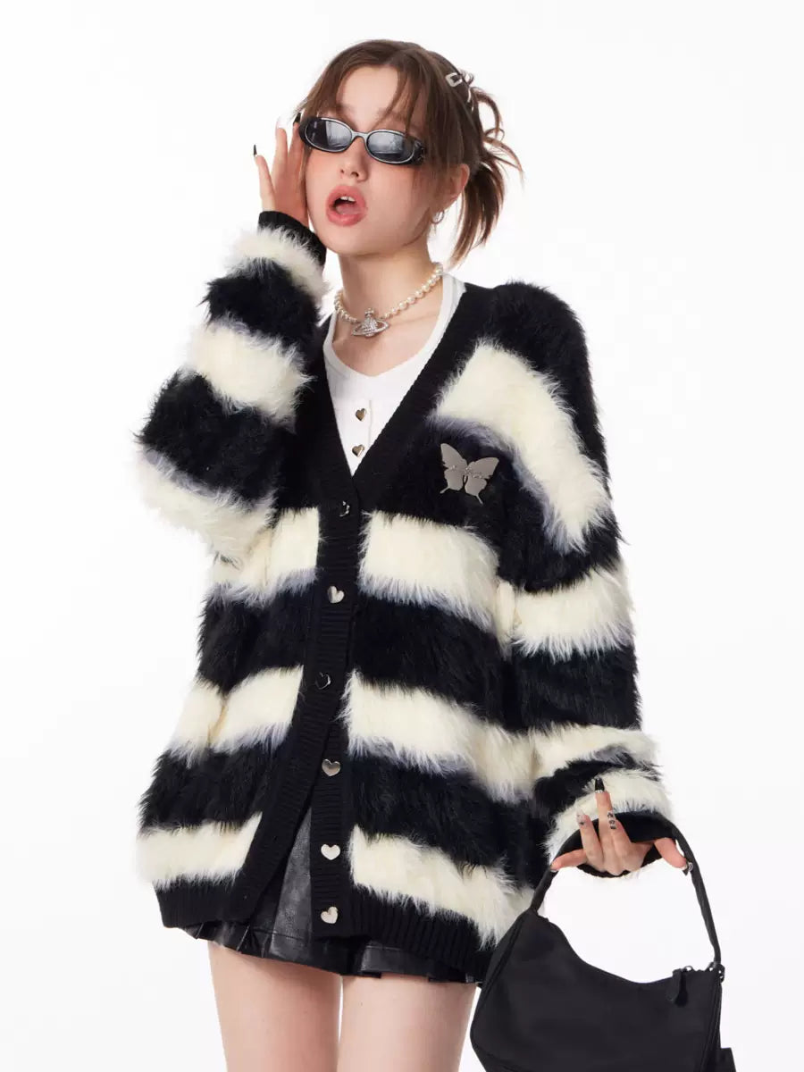 Stripes soft waxy thick lazy knitted sweater coat