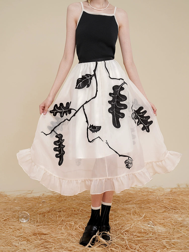 Embroidery Large Swing Gauze Skirt