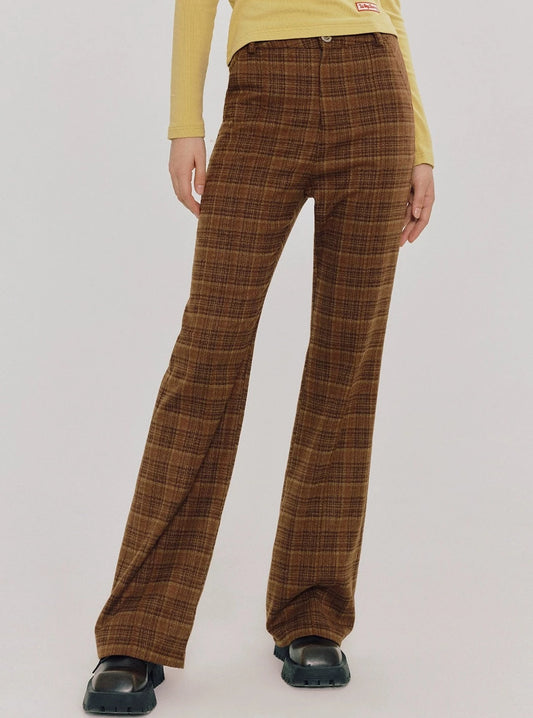 High Waist Plaid Long Pants