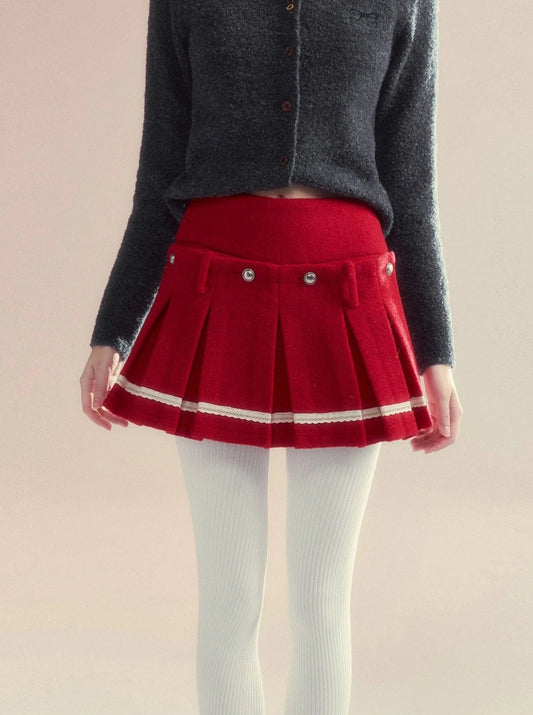 Two piece shorts pants woolen pleated skirt