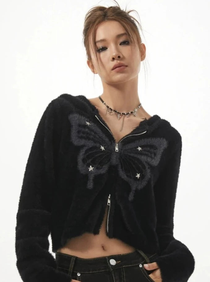 American Cropped Hooded Butterfly Jacket