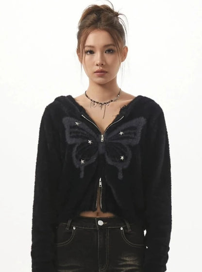 American  Cropped Hooded Butterfly  Jacket