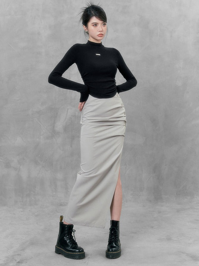 Slit Middle Hip Hug Long Skirt