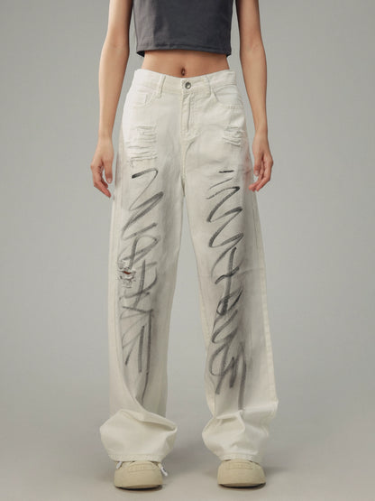 American Retro Distressed Design Casual Pants