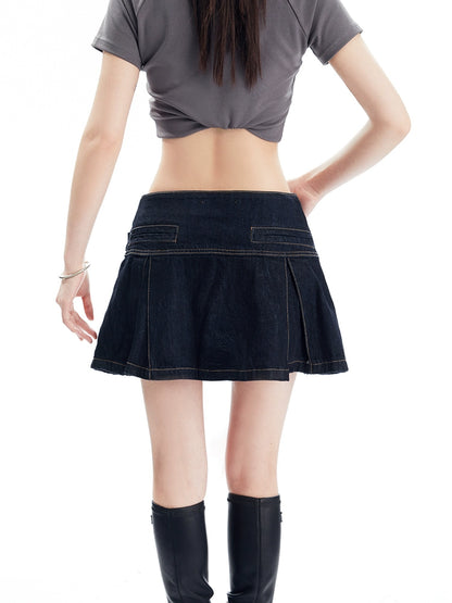 Pleated Denim Anti Shining Skirt