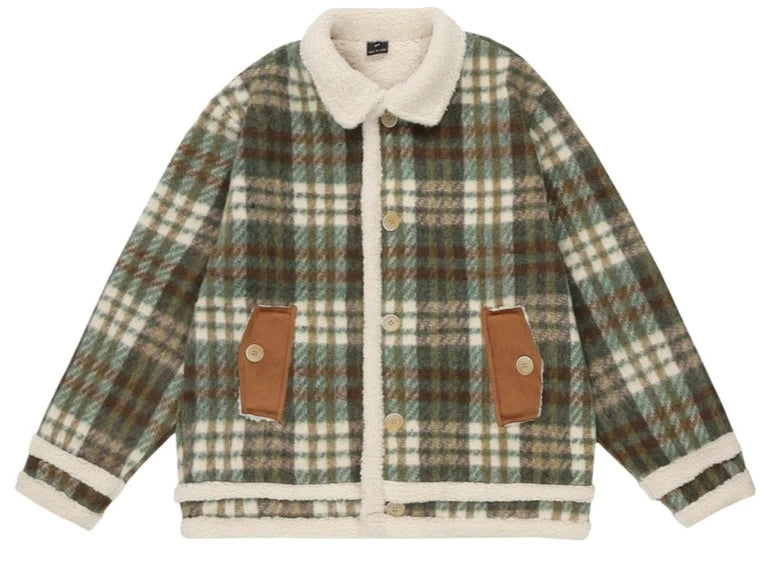 American vintage wool plaid loose cotton jacket