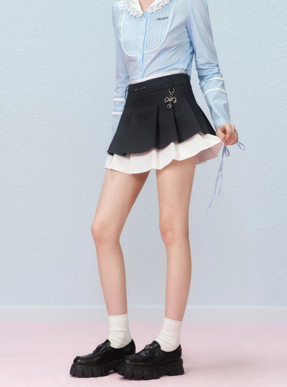 Irregular woven pleated skirt