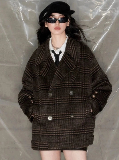 Plaid suit collar double-sided woolen coat