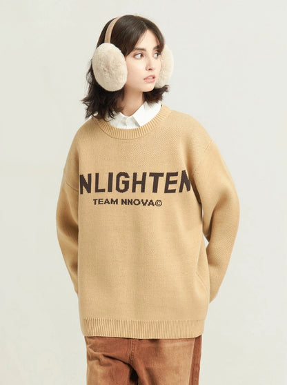 Basic letter crewneck sweater coat