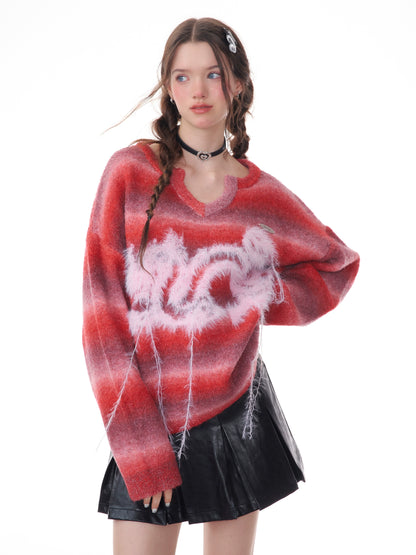 American hairy dragon red striped robe sweater