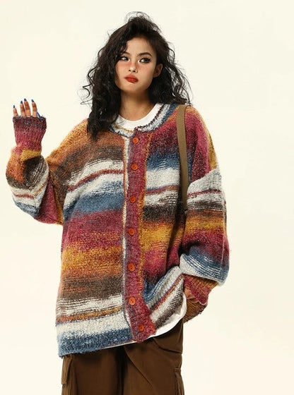 American colorful striped sweater coat